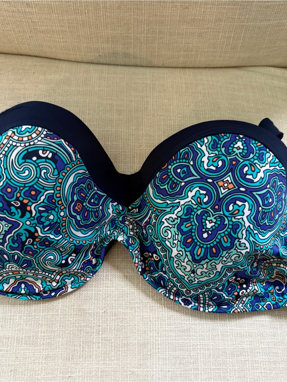 Strapless Paisley Molded Cup Bra - Navy & Teal- NWOT